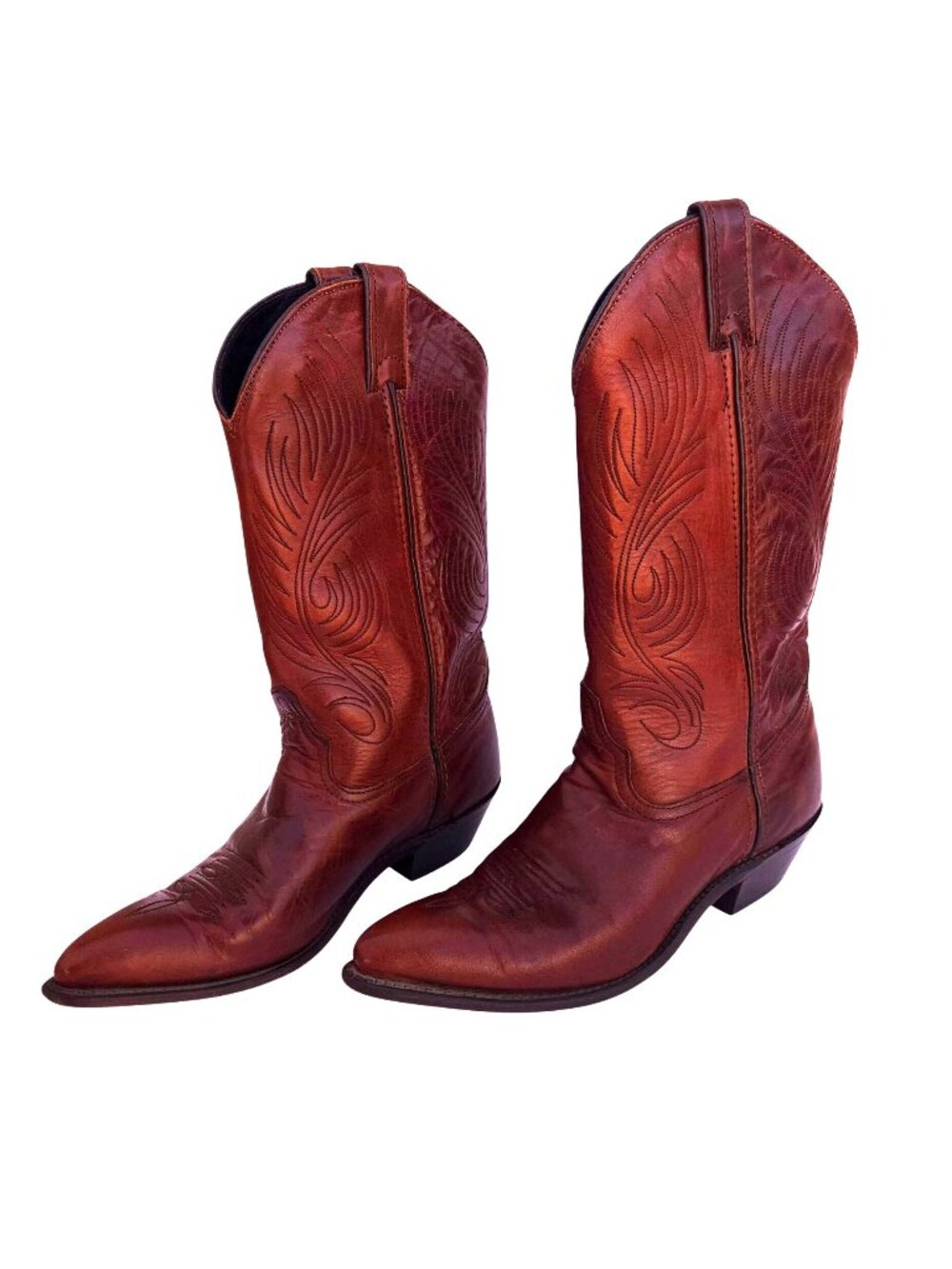 Vintage 80s Brown Leather Embroidered Western Cowboy Boots Size 7.5 Code West